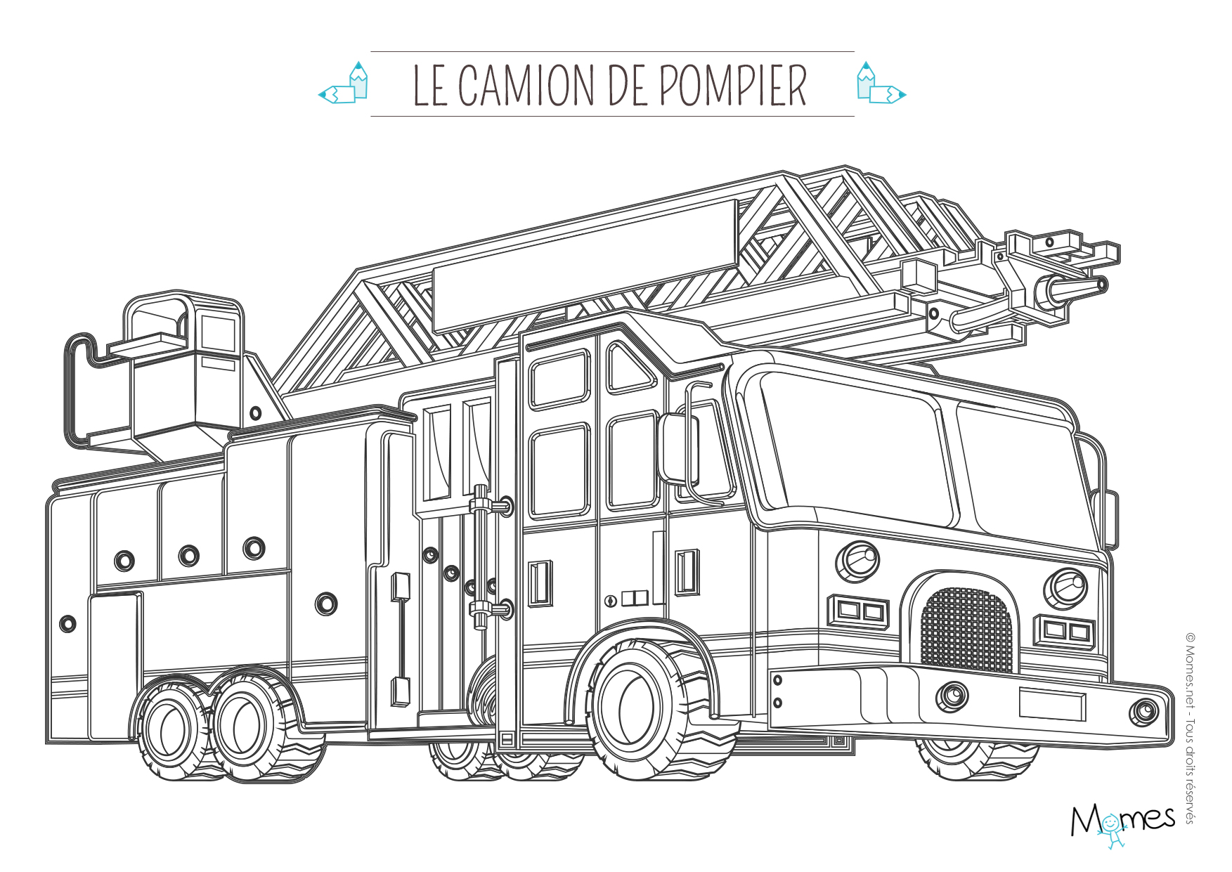 Coloriage Camion Pompier Grande Echelle  30000 ++ collections de pages